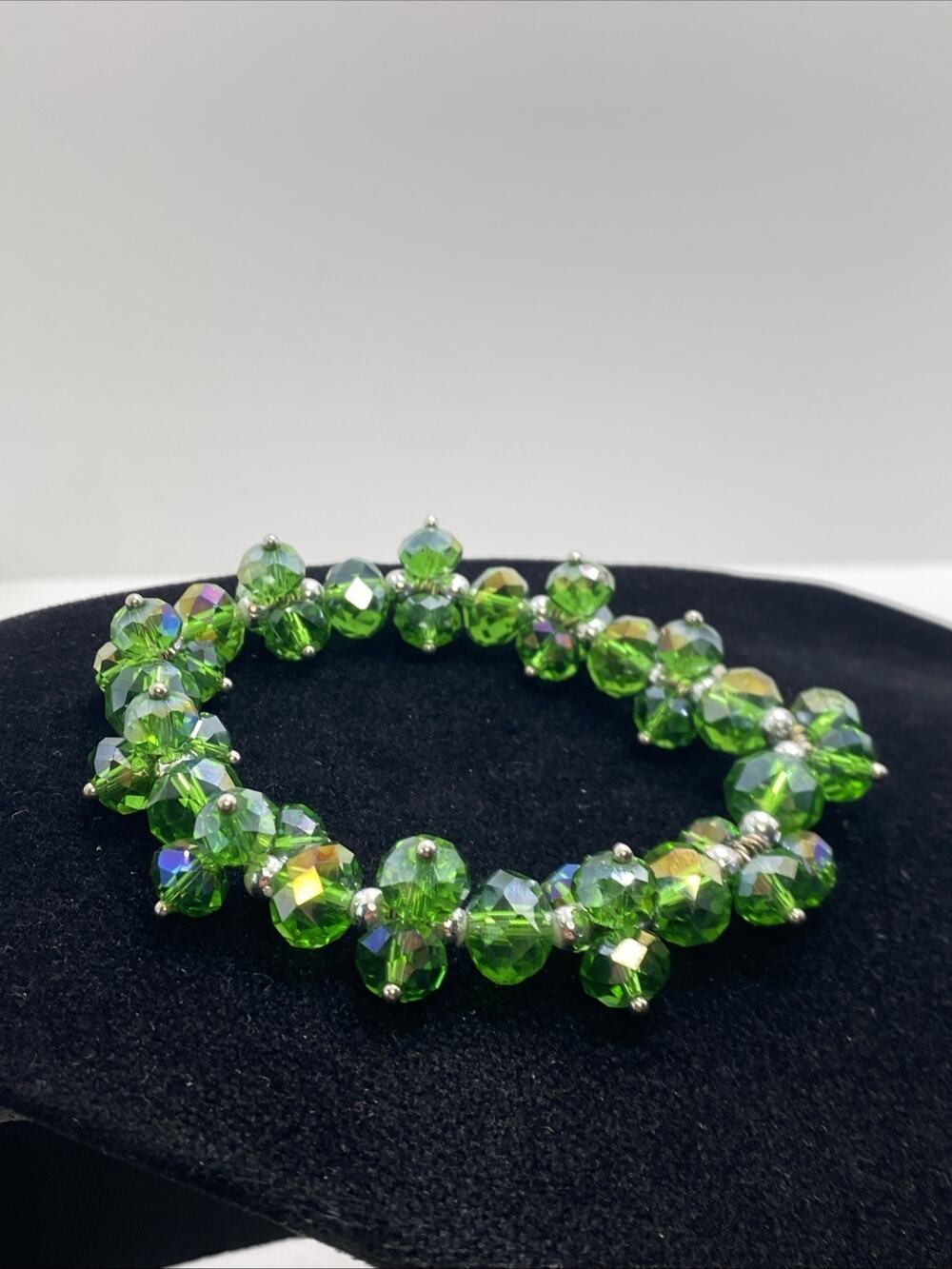 Womens Green Clear Beaded Fashion Bracelet